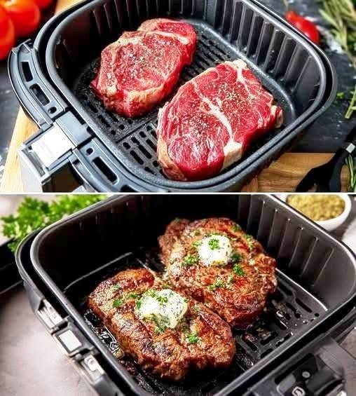 Air Fryer Steakwith Garlic Herb Butter